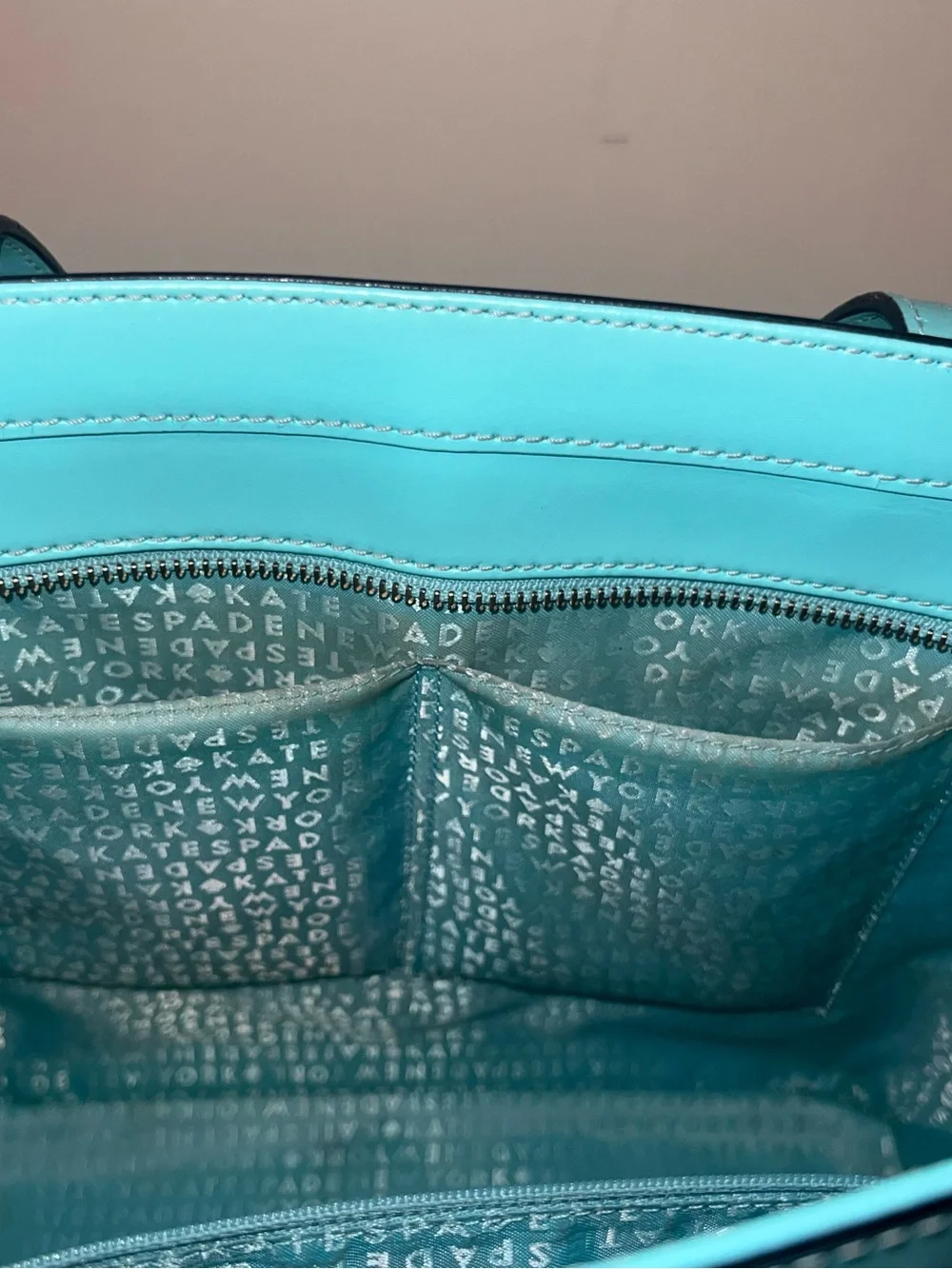 kate spade Turquoise Leather Tote with Logo Charm